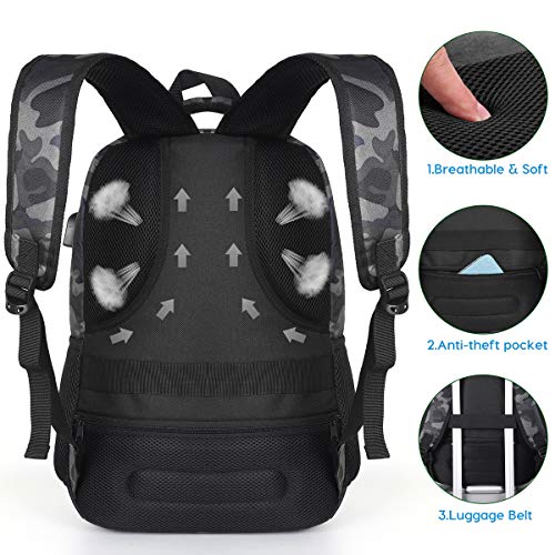 Mochila Hombre,Mochila Portatil,Mochilas Escolares Juveniles con Puerto de Carga USB (15.6 Pulgada, GJB6-camouflage Black)