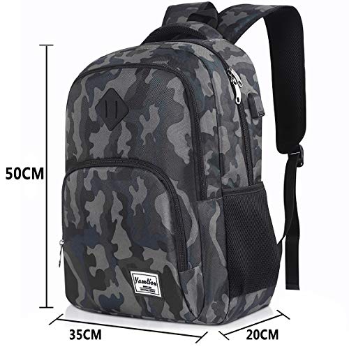 Mochila Hombre,Mochila Portatil,Mochilas Escolares Juveniles con Puerto de Carga USB (15.6 Pulgada, GJB6-camouflage Black)