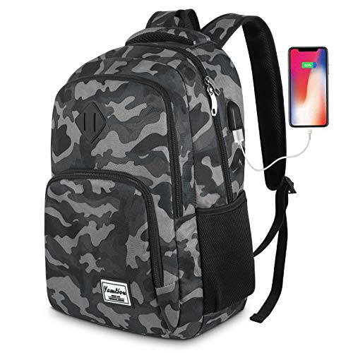 Mochila Hombre,Mochila Portatil,Mochilas Escolares Juveniles con Puerto de Carga USB (15.6 Pulgada, GJB6-camouflage Black)