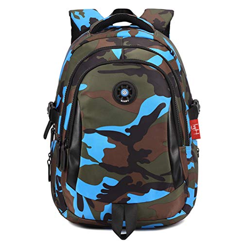 Mochila Infantil Niño por IvyH, Adolescente Camuflaje Bolsa para la Escuela, Bolsa de Escuela Primaria Mochila para niños - Camo Azul