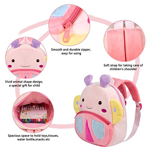 Mochila para Niña,WolinTek Mochila Infantil Kindergarten Guarderia Animales Linda Bolso Bebe Escuela Dibujos Animados para niña y niño (Mariposa)