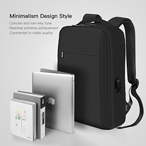 Mochila para Portátil, REYLEO Mochila Negocio Impermeable con Puerto de USB para Hombre Mujer Estudiante - Negro