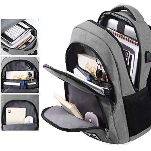 Mochila Portatil 17 Pulgadas con USB Puerto para Escolar Negocio- 35L (17.3 Pulgada, Gris)