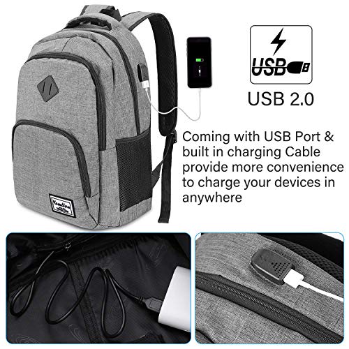 Mochila Portatil 17 Pulgadas con USB Puerto para Escolar Negocio- 35L (17.3 Pulgada, Gris)