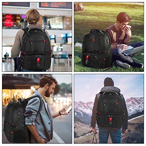 Mochila portatil Hombres, 18 Pulgadas Mochila de día Mochila Multifuncional para portátiles Impermeable Grande con Puerto de Carga USB para Hombres Negro