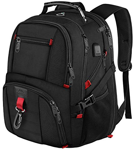 Mochila portatil Hombres, 18 Pulgadas Mochila de día Mochila Multifuncional para portátiles Impermeable Grande con Puerto de Carga USB para Hombres Negro