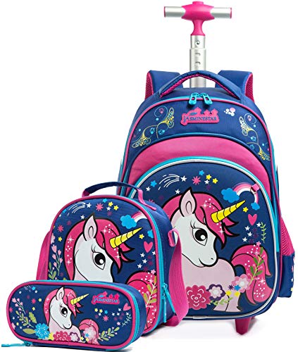 Mochila Unicornio Escolar con Ruedas niña,Estilo Princesa Estudiantes de Primaria Carros para Mochilas Bolsa de Almuerzo Estuche Escolares Equipaje de Viaje Multifuncional(Azul) Mochila Unicornio Escolar con Ruedas niña,Estilo Princesa Estudiantes de Primaria Carros para Mochilas Bolsa de Almuerzo Estuche Escolares Equipaje de Viaje Multifuncional(Azul)