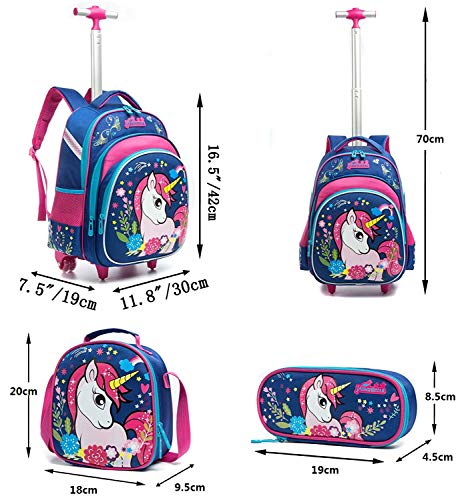 Mochila Unicornio Escolar con Ruedas niña,Estilo Princesa Estudiantes de Primaria Carros para Mochilas Bolsa de Almuerzo Estuche Escolares Equipaje de Viaje Multifuncional(Azul) Mochila Unicornio Escolar con Ruedas niña,Estilo Princesa Estudiantes de Primaria Carros para Mochilas Bolsa de Almuerzo Estuche Escolares Equipaje de Viaje Multifuncional(Azul)