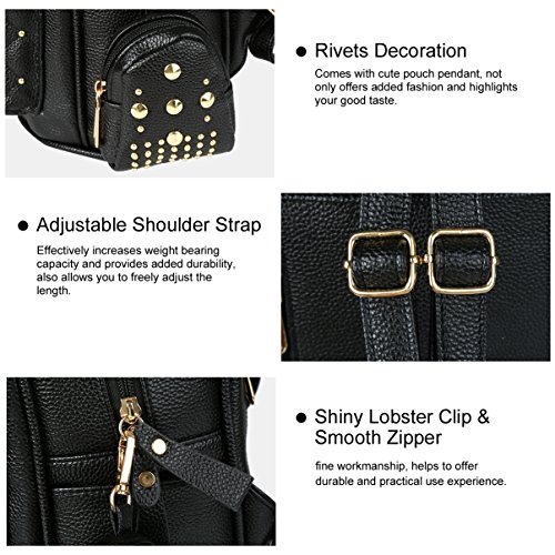 Mochilas Mujer Pequeñas de Cuero Negro Mochila Casual Mujer Moda 2 en 1 para Ocio Viaje Mochilas Mujer Pequeñas de Cuero Negro Mochila Casual Mujer Moda 2 en 1 para Ocio Viaje