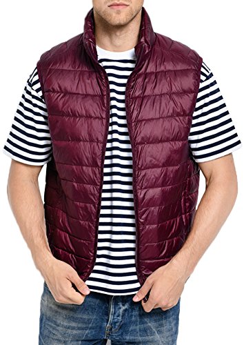 Mochoose Chaqueta Sin Mangas Chaleco Portátil de Plumón Ligero Cremallera Chaqueta Parka Invierno Para Hombre(Borgoña,Large)