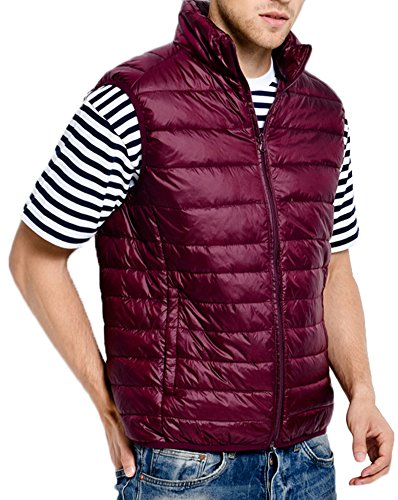 Mochoose Chaqueta Sin Mangas Chaleco Portátil de Plumón Ligero Cremallera Chaqueta Parka Invierno Para Hombre(Borgoña,Large)