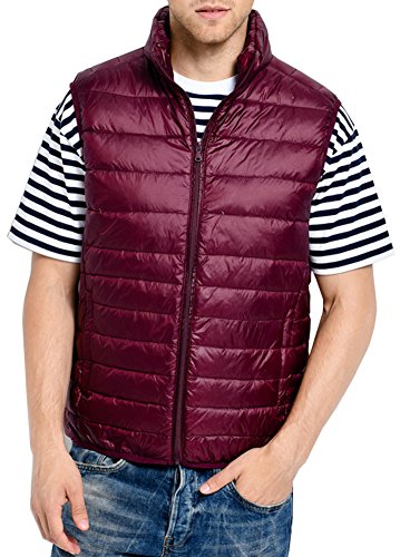 Mochoose Chaqueta Sin Mangas Chaleco Portátil de Plumón Ligero Cremallera Chaqueta Parka Invierno Para Hombre(Borgoña,Large)