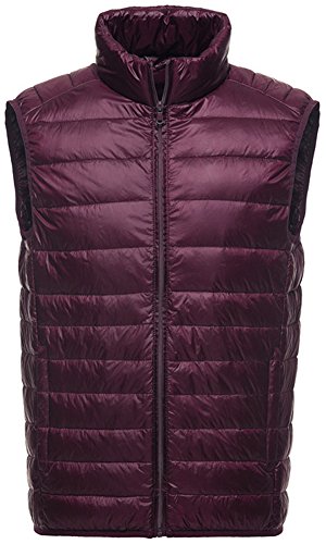 Mochoose Chaqueta Sin Mangas Chaleco Portátil de Plumón Ligero Cremallera Chaqueta Parka Invierno Para Hombre(Borgoña,Large)