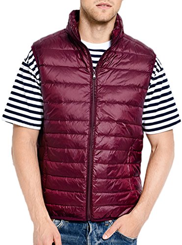 Mochoose Chaqueta Sin Mangas Chaleco Portátil de Plumón Ligero Cremallera Chaqueta Parka Invierno Para Hombre(Borgoña,Large)