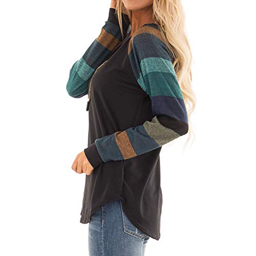 Moda de Mujer a Rayas Camiseta Casual Tops para Mujer Sexy Blusa de Manga Larga Suelta con Cuello Redondo Camisas para Mujer riou Moda de Mujer a Rayas Camiseta Casual Tops para Mujer Sexy Blusa de Manga Larga Suelta con Cuello Redondo Camisas para Mujer riou