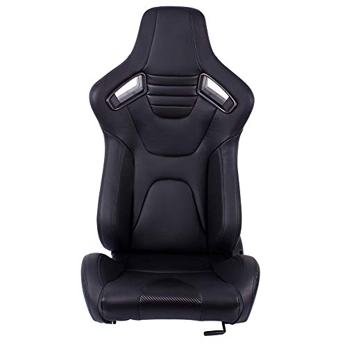 MODAUTO Asiento Deportivo Coche, Semibaquet Ajustable, de Cuero, con Ríeles incluidos, Conductor y Pasajero, Universal para Coche y Simulador de Conducción, Modelo N775L, Asiento Negro con Carbono