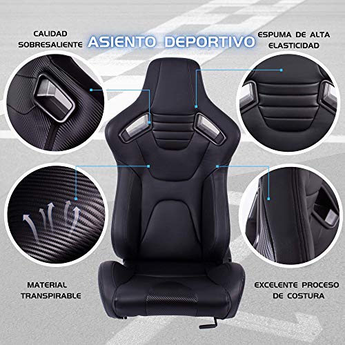 MODAUTO Asiento Deportivo Coche, Semibaquet Ajustable, de Cuero, con Ríeles incluidos, Conductor y Pasajero, Universal para Coche y Simulador de Conducción, Modelo N775L, Asiento Negro con Carbono MODAUTO Asiento Deportivo Coche, Semibaquet Ajustable, de Cuero, con Ríeles incluidos, Conductor y Pasajero, Universal para Coche y Simulador de Conducción, Modelo N775L, Asiento Negro con Carbono