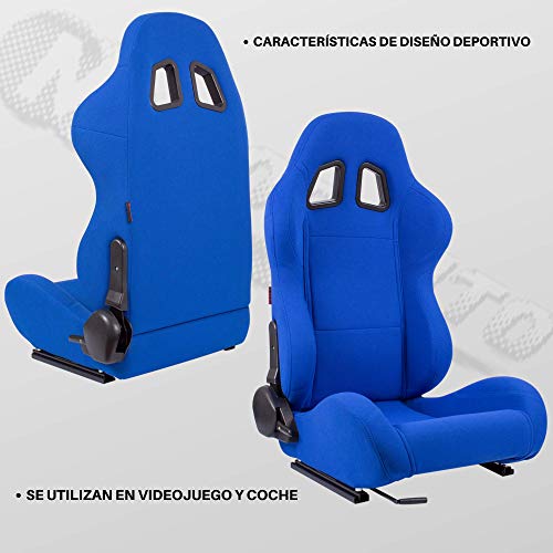 MODAUTO Asiento Deportivo Coche, Semibaquet Ajustable, de Tela, con Ríeles incluidos, Conductor y Pasajero, Universal para Coche y Simulador de Conducción, Modelo N140R, Azul