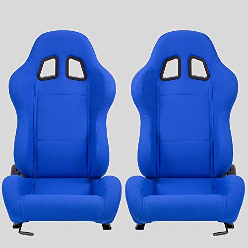 MODAUTO Asiento Deportivo Coche, Semibaquet Ajustable, de Tela, con Ríeles incluidos, Conductor y Pasajero, Universal para Coche y Simulador de Conducción, Modelo N140R, Azul