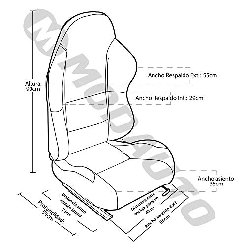 MODAUTO Asiento Deportivo Coche, Semibaquet Ajustable, de Tela, con Ríeles incluidos, Conductor y Pasajero, Universal para Coche y Simulador de Conducción, Modelo N140R, Azul