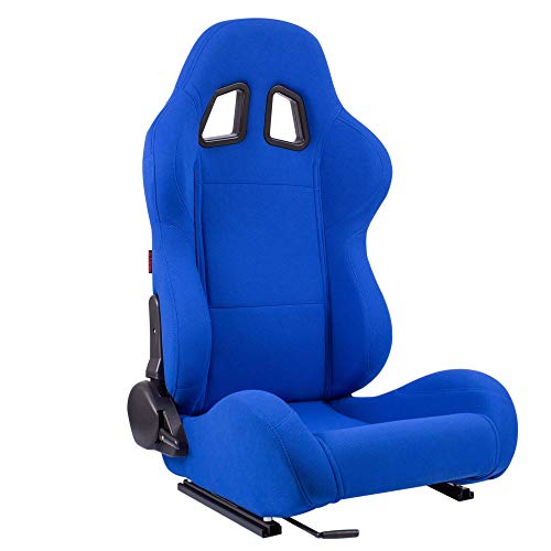 MODAUTO Asiento Deportivo Coche, Semibaquet Ajustable, de Tela, con Ríeles incluidos, Conductor y Pasajero, Universal para Coche y Simulador de Conducción, Modelo N140R, Azul