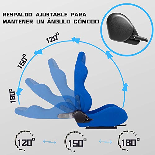 MODAUTO Asiento Deportivo Coche, Semibaquet Ajustable, de Tela, con Ríeles incluidos, Conductor y Pasajero, Universal para Coche y Simulador de Conducción, Modelo N140R, Azul