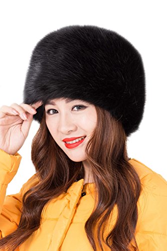 Modelshow Invierno Mujeres Moda Estilo de Rusia Gorra Redondo Piel Sintética Sombrero Gorro para Esquí (Negro)