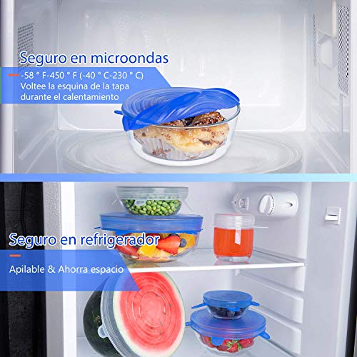 Modohe Tapas de Silicona Elásticas, 14 Tapas Silicona Ajustables Cocina, Reutilizable Fundas Protectoras para Alimentos Tapa Tazas, Boles o Tarros,Tapa del tazón, Lavavajillas, Microonda, Sin BPA