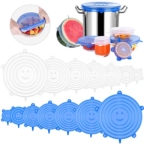 Modohe Tapas de Silicona Elásticas, 14 Tapas Silicona Ajustables Cocina, Reutilizable Fundas Protectoras para Alimentos Tapa Tazas, Boles o Tarros,Tapa del tazón, Lavavajillas, Microonda, Sin BPA