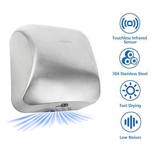 Modundry Secador de Manos Automático Alta Velocidad de Acero Inoxidable Cepillado, Secador de Manos Eléctrico de Servicio Pesado, Comercial y Hogar, 1200W Modundry Secador de Manos Automático Alta Velocidad de Acero Inoxidable Cepillado, Secador de Manos Eléctrico de Servicio Pesado, Comercial y Hogar, 1200W