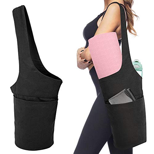 MoKo Bolsa de Colchoneta de Yoga, Bolsa de Transporte Ligera con Bolsillo Grande & Bolsillo con Cremallera, Reutilizable Soporte para Colchonetas de Yoga para Hombres y Mujeres - Negro