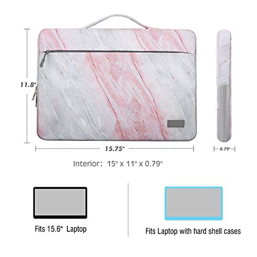 MoKo Compatible con 15.6 Inch Laptop, Funda de Protector Bolso de Oxford Suave Cubierta para MacBook Pro Retina 15.4 Inch, Microsoft Surface Book 2/1 15 Inch 2018/2017, 15.6" DELL - Rosa Gris Mármol