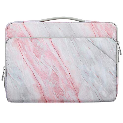 MoKo Funda Ordenador Portátil Macbook Pro 13.3" 2020/2009-2012, Macbook Air 13.3" (2008-2020), iPad Pro 12.9 2020, Bolsa Portátil Impermeable Anti-rasguños con Muchas Bolsillas, Mármol Rosa Gris