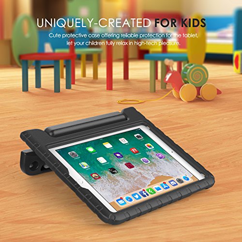 MoKo Funda para iPad 9.7 2018/2017-Portátil Cubierta Ligera Kids Protector Parachoque con Manija y Apple Pencil Soporte para Apple iPad 9.7" 2018/2017/iPad Air/iPad Air 2, Negro