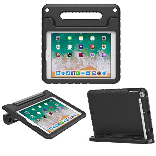 MoKo Funda para iPad 9.7 2018/2017-Portátil Cubierta Ligera Kids Protector Parachoque con Manija y Apple Pencil Soporte para Apple iPad 9.7" 2018/2017/iPad Air/iPad Air 2, Negro