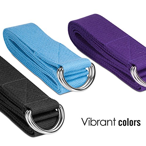 MoKo Yoga Correa - [2 Pzs] Durable Algodón Suave de Estiramiento Fitness Ejercicio Físico Band con D-Ring Metal & Strap Belt 6ft - Negro