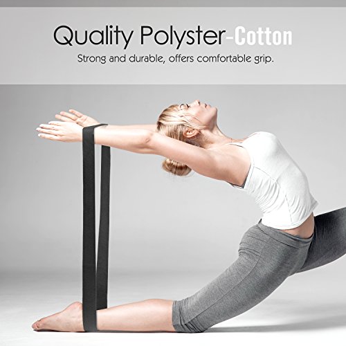 MoKo Yoga Correa - [2 Pzs] Durable Algodón Suave de Estiramiento Fitness Ejercicio Físico Band con D-Ring Metal & Strap Belt 6ft - Negro