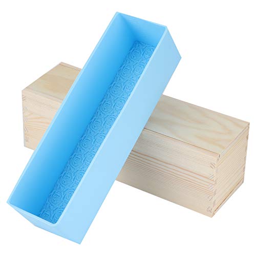 Molde de silicona duradero portátil, herramienta para hornear de cocina, para restaurante de pan casero DIY(Sky blue silicone + wooden box)