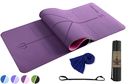 Molenky Esterilla Yoga, Esterilla Deporte Antideslizante, Toalla de enfriamiento, Yoga Esterilla Pilates con Sistema de Alineación y Marcados, Colchoneta Yoga, para Pilates,Fitness