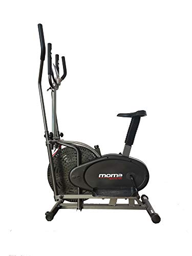 Moma Bikes - Bicicleta ELIPTICA con Volante de 5kg y pulsómetro con cuádruple Sensor, Negro