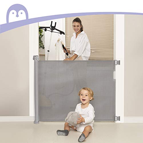 Momcozy Barrera Seguridad Niños Escalera, 0cm-140cm Puerta Seguridad Bebé Extensibles, Vallas de Seguridad para Escaleras, Barrera Escalera Bebé para Uso en Interiores y Exteriores, Gris