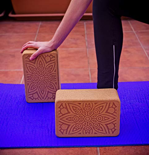 Món Bloque de Yoga de Corcho 100% Natural (Set de 2 Unidades) - Ladrillo Taco Yoga Block (Kit 2 Piezas) - Bloques Accesorios - También para Pilates y Fitness (Compact)
