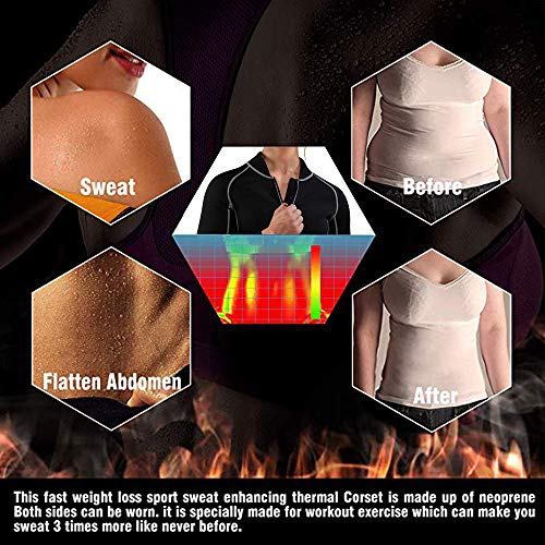 MoneRffi Ladies Body Shaper Traje de Sauna Entrenador de Cintura Traje de Neopreno Camisa de Control de Abdomen Quemador de Grasa Fajas Top Gym Traje de Sudadera Caliente Pérdida de Peso con Mangas