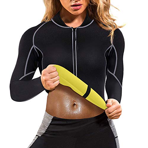 MoneRffi Ladies Body Shaper Traje de Sauna Entrenador de Cintura Traje de Neopreno Camisa de Control de Abdomen Quemador de Grasa Fajas Top Gym Traje de Sudadera Caliente Pérdida de Peso con Mangas