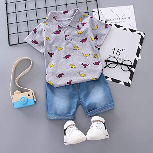 Moneycom❤ - Conjunto de camiseta para niños de manga corta con diseño de dinosaurio + pantalón vaquero para cumpleaños, chic, ceremonia y boda 2019, color blanco, gris, amarillo gris 12-18 Meses Moneycom❤ - Conjunto de camiseta para niños de manga corta con diseño de dinosaurio + pantalón vaquero para cumpleaños, chic, ceremonia y boda 2019, color blanco, gris, amarillo gris 12-18 Meses
