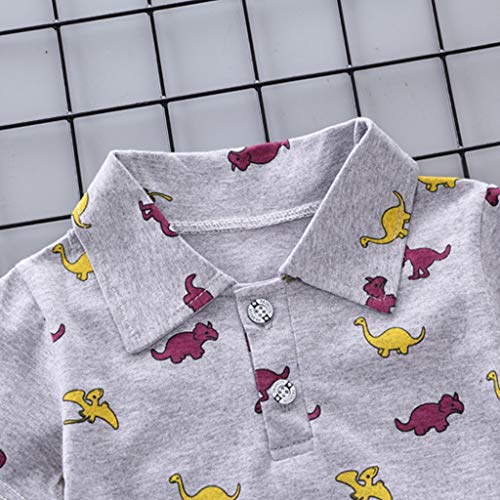 Moneycom❤ - Conjunto de camiseta para niños de manga corta con diseño de dinosaurio + pantalón vaquero para cumpleaños, chic, ceremonia y boda 2019, color blanco, gris, amarillo gris 12-18 Meses