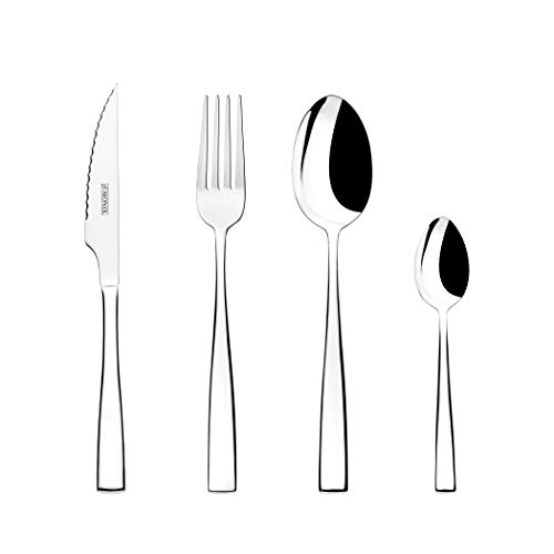 Monix Siena - Set de cubiertos de 24 piezas con cuchillo chuletero, acero inoxidable 18/10, diseño contemporaneo,acabado pulido brillante, espesor 3 mm (6 comensales) Monix Siena - Set de cubiertos de 24 piezas con cuchillo chuletero, acero inoxidable 18/10, diseño contemporaneo,acabado pulido brillante, espesor 3 mm (6 comensales)