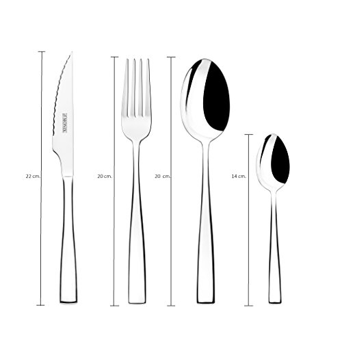 Monix Siena - Set de cubiertos de 24 piezas con cuchillo chuletero, acero inoxidable 18/10, diseño contemporaneo,acabado pulido brillante, espesor 3 mm (6 comensales) Monix Siena - Set de cubiertos de 24 piezas con cuchillo chuletero, acero inoxidable 18/10, diseño contemporaneo,acabado pulido brillante, espesor 3 mm (6 comensales)