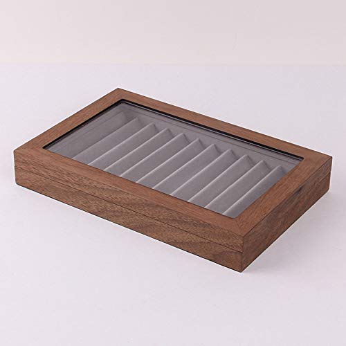 Monland Caja de Almacenamiento de 12 Plumas de Madera, Caja de ExhibicióN de Pluma de Vidrio con Tapa, Caja de ExhibicióN de ColeccióN de Pluma de Ventana de Vidrio Superior 2