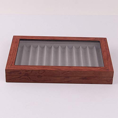 Monland Caja de Almacenamiento de 12 Plumas de Madera, Caja de ExhibicióN de Pluma de Vidrio con Tapa, Caja de ExhibicióN de ColeccióN de Pluma de Ventana de Vidrio Superior 2